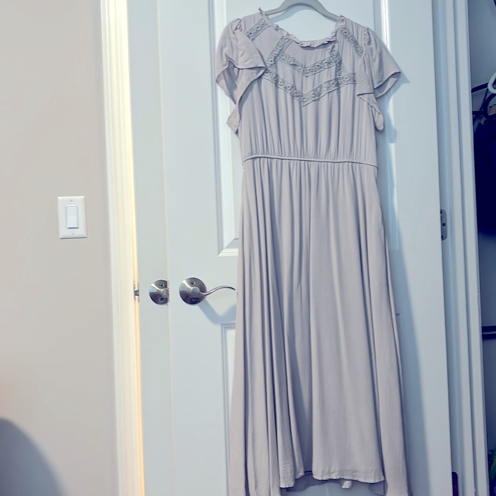 Polagram  Ruffled short sleeve Maxi Dress Powder Gray Size L